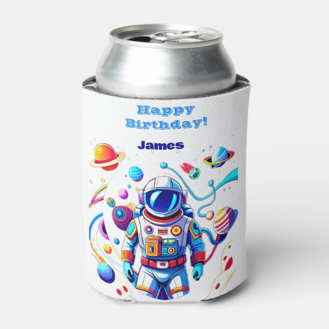 Colourful Astronaut and Univers in Bold Colours Can Cooler (Can Front)