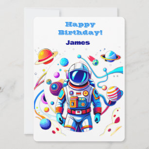 Colourful Astronaut and Univers in Bold Colours Invitation
