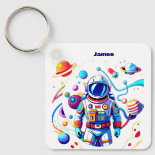 Colourful Astronaut and Univers in Bold Colours Key Ring