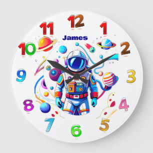Colourful Astronaut and Univers in Bold Colours Large Clock