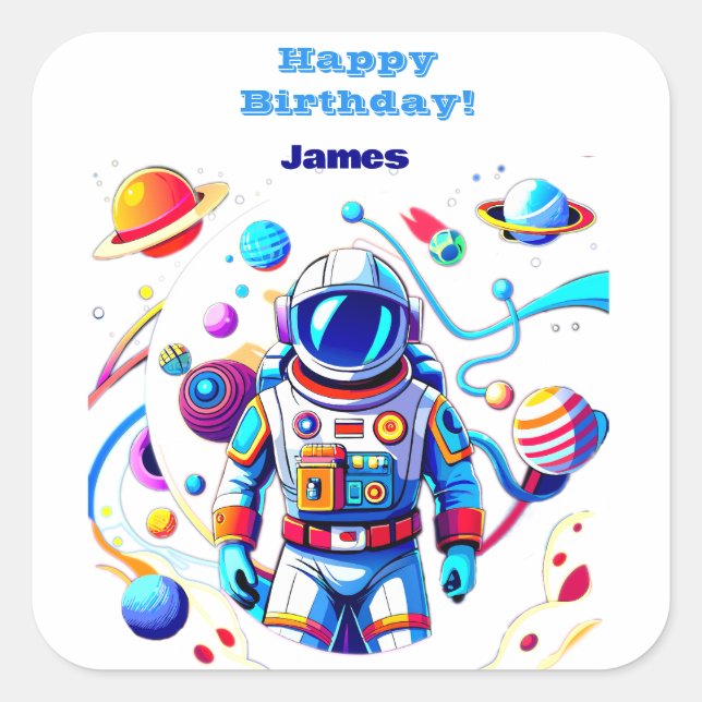Colourful Astronaut and Univers in Bold Colours Square Sticker (Front)