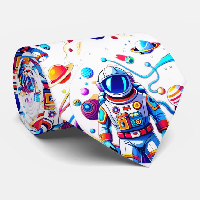 Colourful Astronaut and Univers in Bold Colours Tie (Rolled)