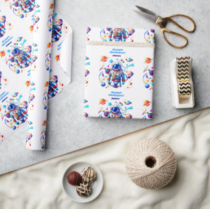 Colourful Astronaut and Univers in Bold Colours Wrapping Paper