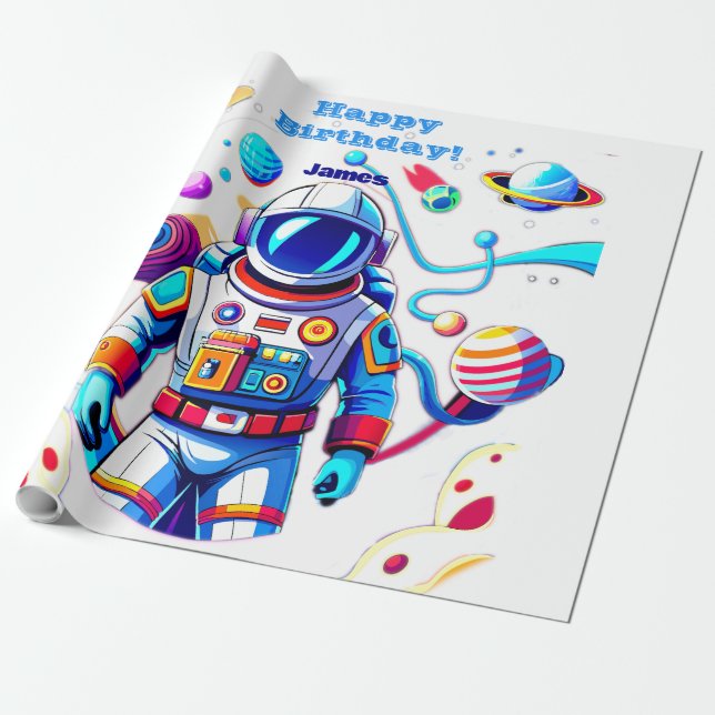 Colourful Astronaut and Univers in Bold Colours Wrapping Paper (Unrolled)