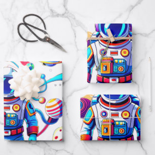 Colourful Astronaut and Univers in Bold Colours Wrapping Paper Sheet