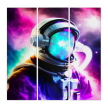Colourful Astronaut in Outer Space Triptych 