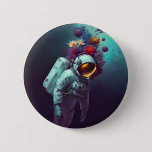 Colourful Astronaut in Space with Flowers Artwork 6 Cm Round Badge