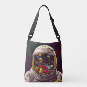 Colourful Astronaut in Space with Flowers Artwork Crossbody Bag