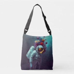 Colourful Astronaut in Space with Flowers Artwork Crossbody Bag