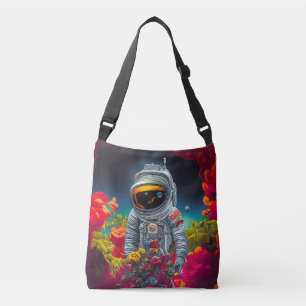 Colourful Astronaut in Space with Flowers Artwork Crossbody Bag