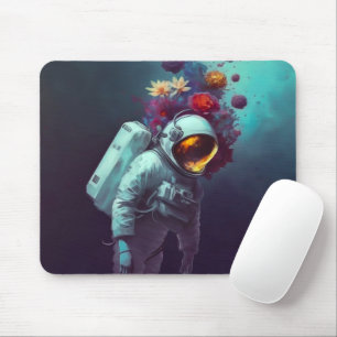 Colourful Astronaut in Space with Flowers Artwork  Mouse Pad