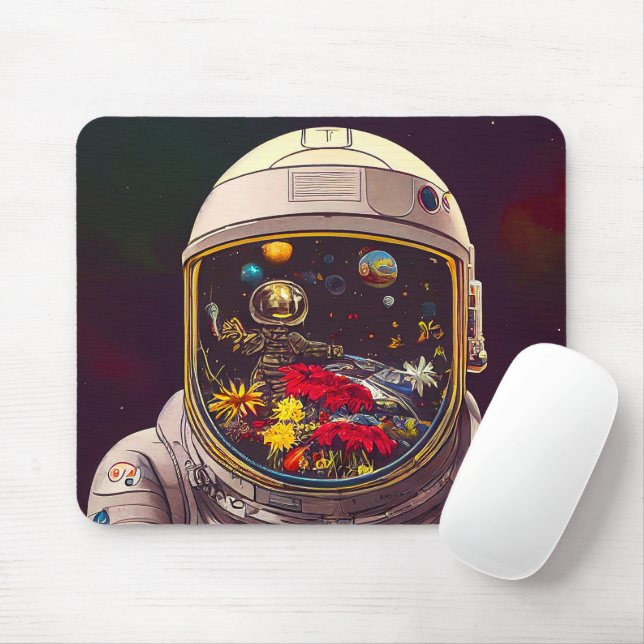 Colourful Astronaut in Space with Flowers Artwork  Mouse Pad (With Mouse)