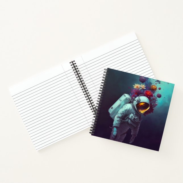 Colourful Astronaut in Space with Flowers Artwork  Notebook (Inside)
