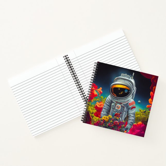 Colourful Astronaut in Space with Flowers Artwork  Notebook (Inside)