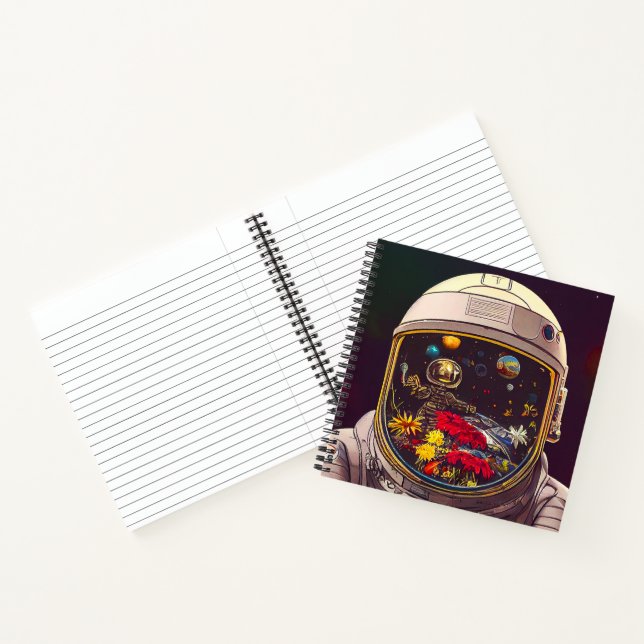 Colourful Astronaut in Space with Flowers Artwork  Notebook (Inside)