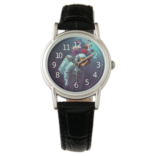 Colourful Astronaut in Space with Flowers Artwork  Watch (Front)