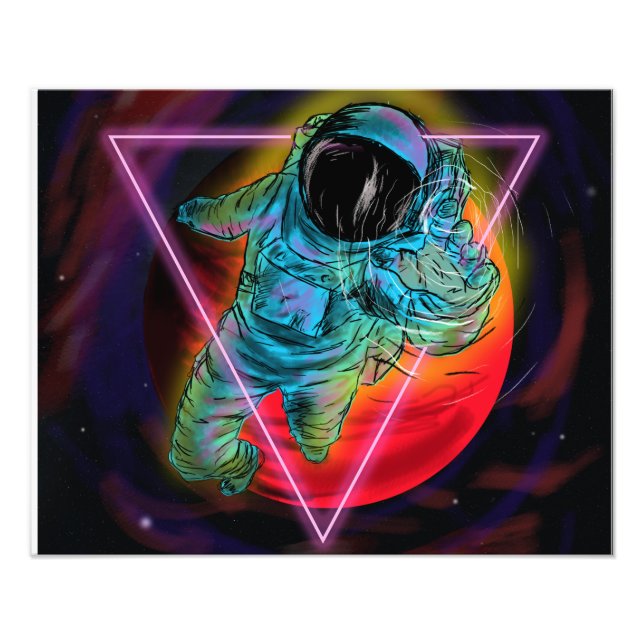 Colourful astronaut reaching out retro dreams photo print (Front)