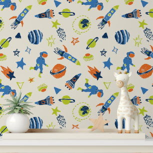 Colourful Astronaut Space Kids Room Decor Wallpaper