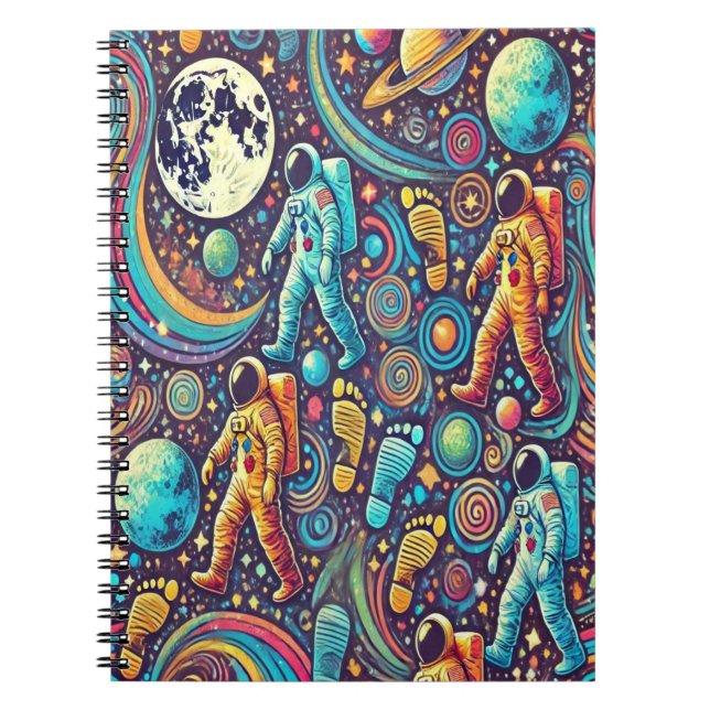 Colourful Astronaut Spacewalk Pattern Notebook (Front)