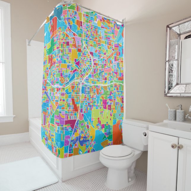 Colourful Atlanta Map Shower Curtain (In Situ)