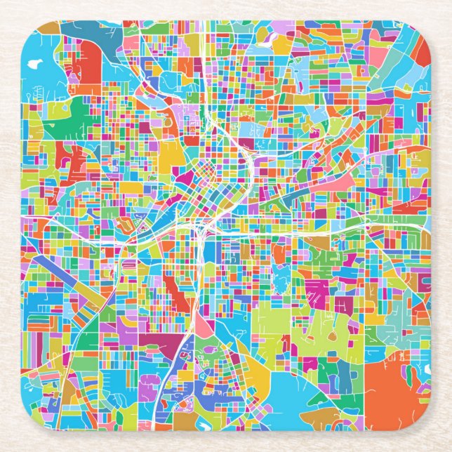 Colourful Atlanta Map Square Paper Coaster (Front)