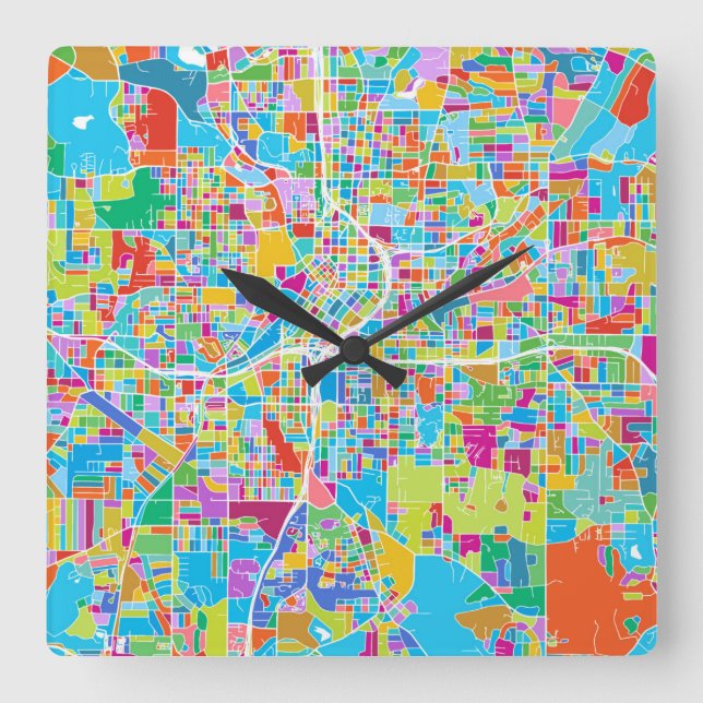 Colourful Atlanta Map Square Wall Clock (Front)