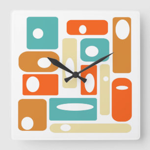 Colourful Atomic Rectangles Mid Century Vintage Square Wall Clock