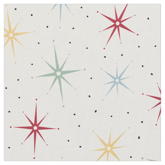 Colourful Atomic Starburst Mid Century Pattern Fabric (Close Up)