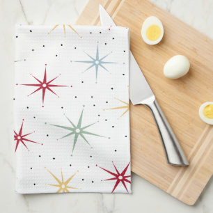 Colourful Atomic Starburst Mid-century Pattern Tea Towel
