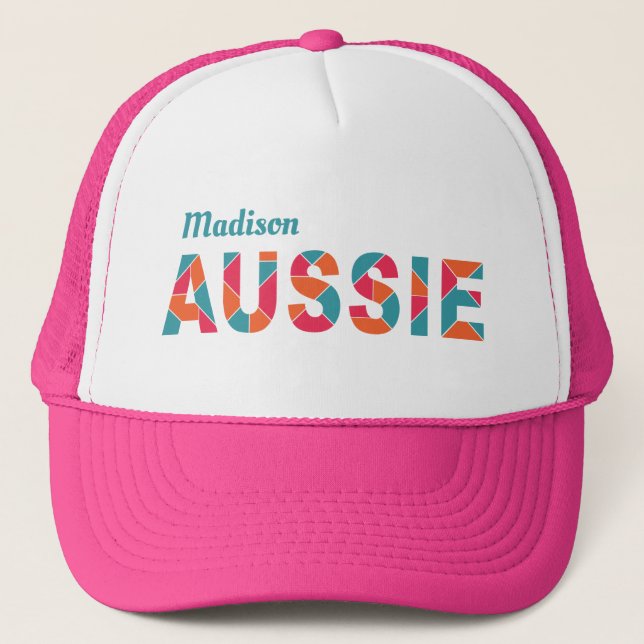 Colourful AUSSIE custom name hats (Front)
