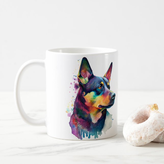 Colourful Australian Kelpi Dog  Pet Coffee Mug, Cu Mug (With Donut)