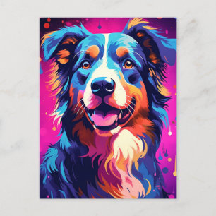 Colourful Australian Shepherd Art Postcard