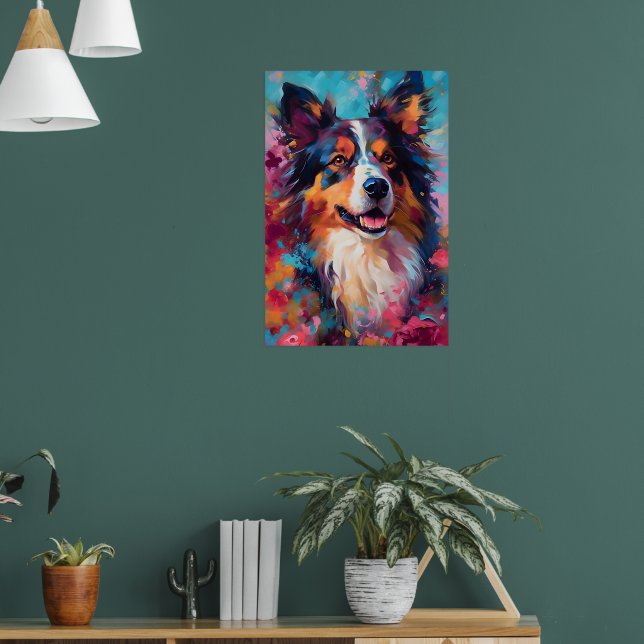 Colourful Australian Shepherd Art Poster (Living Room 1)