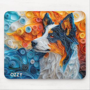 Colourful Australian Shepherd Dog Portrait Mouse Pad