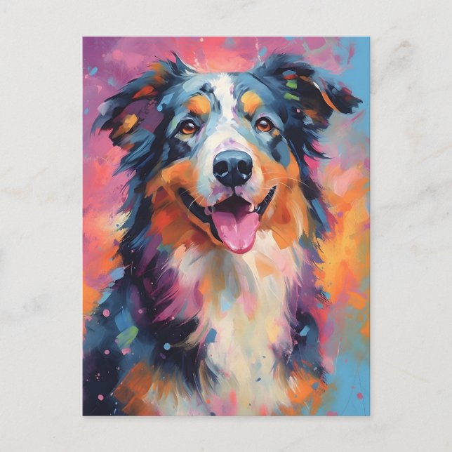 Colourful Australian Shepherd Postcard (Front)