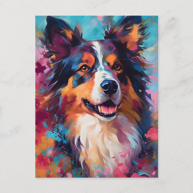 Colourful Australian Shepherd Postcard (Front)