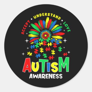 Colourful Autism Awareness Accept Understand Love  Classic Round Sticker