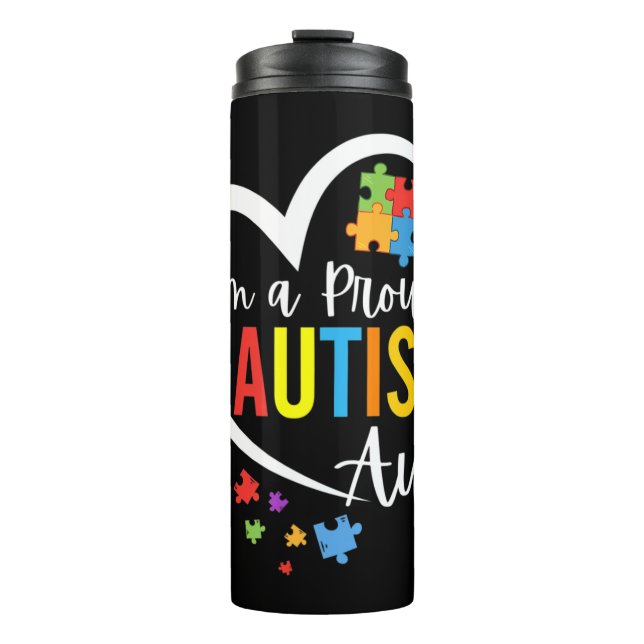 Colourful autism awareness puzzle pieces heart per thermal tumbler (Front)