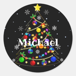 Colourful Autism Christmas Tree Classic Round Sticker