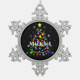 Colourful Autism Christmas Tree Snowflake Pewter Christmas Ornament
