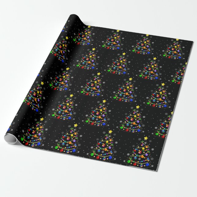Colourful Autism Christmas Tree Wrapping Paper (Unrolled)