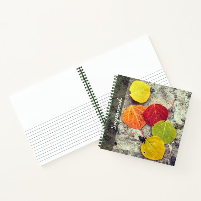 Colourful Autumn Aspen Leaves Photo Personalised Notebook (Inside)