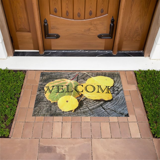 Colourful Autumn Aspen Leaves Rustic Custom Doormat (Outdoor)