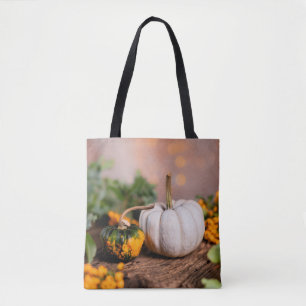 Colourful Autumn Bounty White Pumpkin Tote Bag