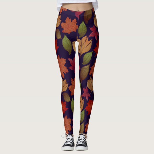 Colourful Autumn Fall leaf Leggings (Front)