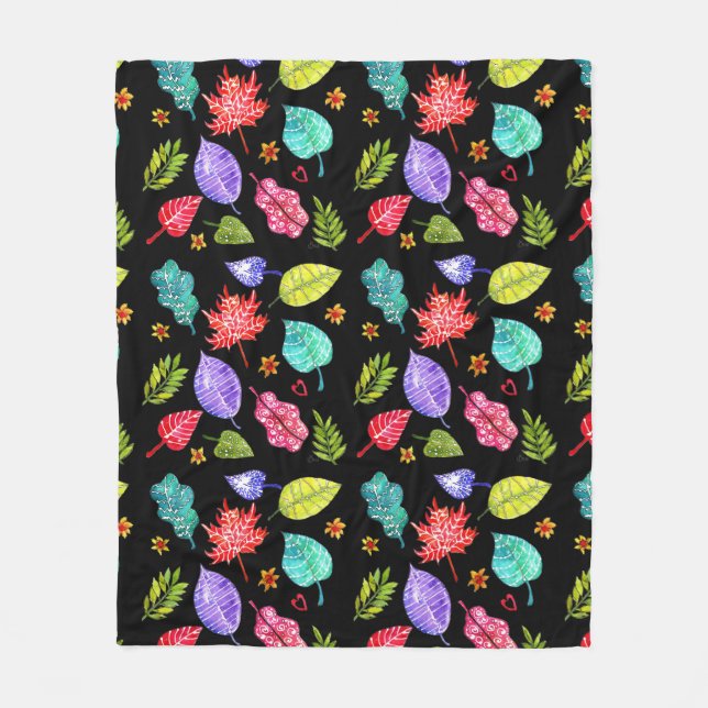 Colourful Autumn Fall Leaves Patterns Fleece Blanket (Front)