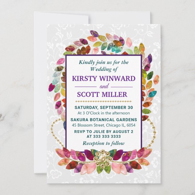 Colourful Autumn Fall Leaves Wedding Invitation (Front)