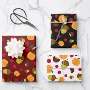 Colourful Autumn Fall Pumpkin Berries Pattern Wrapping Paper Sheet