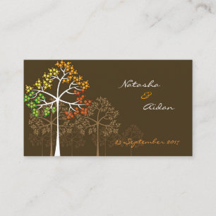 Colourful Autumn Fall Trees On Brown Wedding Party Place Card