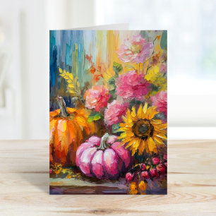 Colourful Autumn Floral and Pumpkins Card